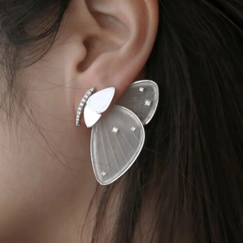 Silver Plated With Rhinestones Butterfly Stud Earring