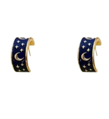 Gold Plated And Blue Acrylic Moon Mini Hoop Earring