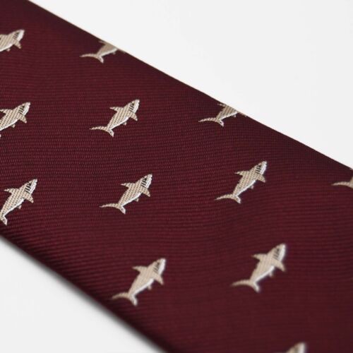 Maroon Embroidered Shark Mens Skinny Tie