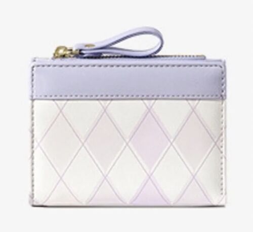 White And Lavender Plaid Mini Zipper And Snap Wallet