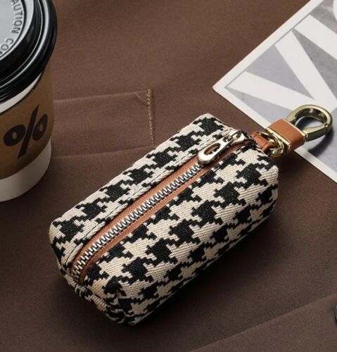 Black , Camel And White Houndstooth Mini Wallet/Keychain