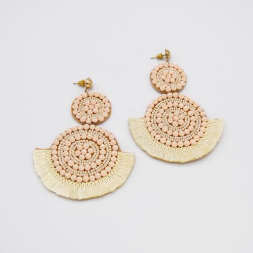 Ivory Tasseled Round Beaded Handmade Earring