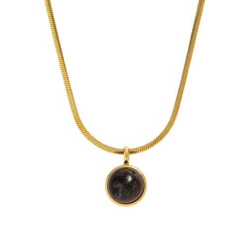 The Round Tiger Eye Round Pendant Stainless Steel Necklace