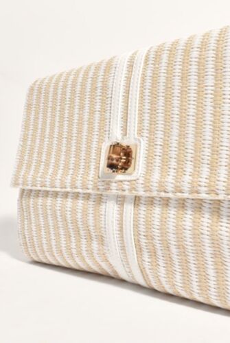 White And Beige Weaved Large Fold Over Clutch/purse