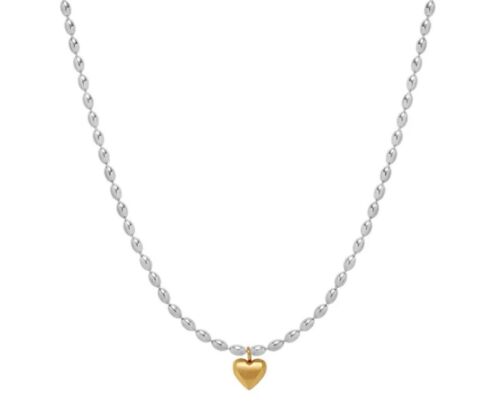 Silver Stainless Steel Gold Heart Charm Necklace