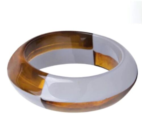 Grey And Brown Resin Acrylic Cuff Slide In Round Bangle/Bracelet