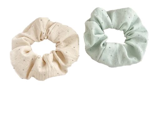 Off White And Pastel Blue Hair Scrunchies Set