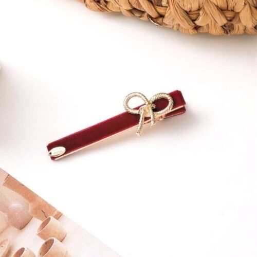 Handmade Deep red velvet hair clip with gold bow