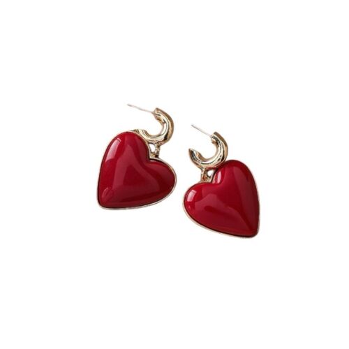 Red And Gold Heart Hoop Drop Earring