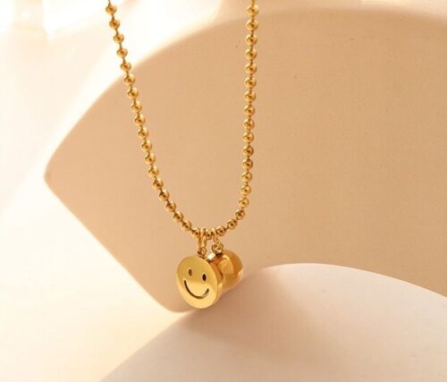 Gold Plated Titanium Steel Smiley Face Pendant Chain Necklace