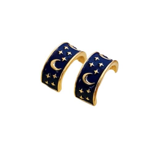 Gold Plated And Blue Acrylic Moon Mini Hoop Earring