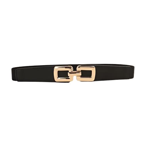 Black  And Gold Square Buckle Adjustable Elastic Band Women’s Belt