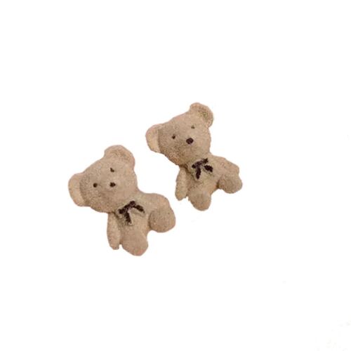 Beige Fabric Bear Stud Earring