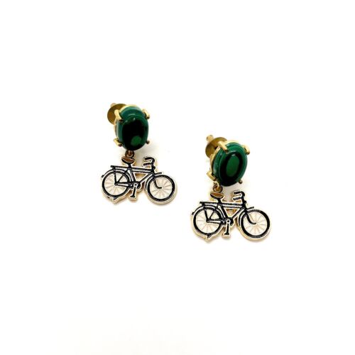 Exclusive Handmade Green Malachite stone and enamel Bike Earrings