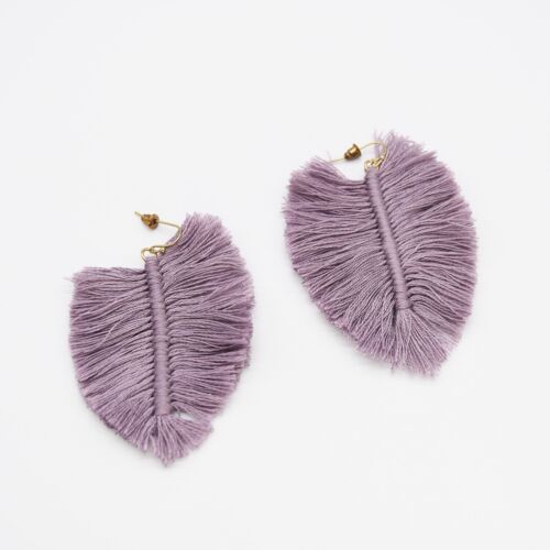 Lavender/ Purple Leaf Look Threaded Tassels Handmade Earring