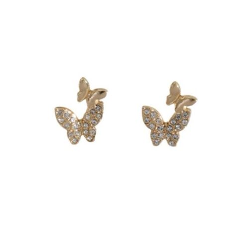 Gold Plated And Cubic Zirconia Double Butterfly Stud Earring