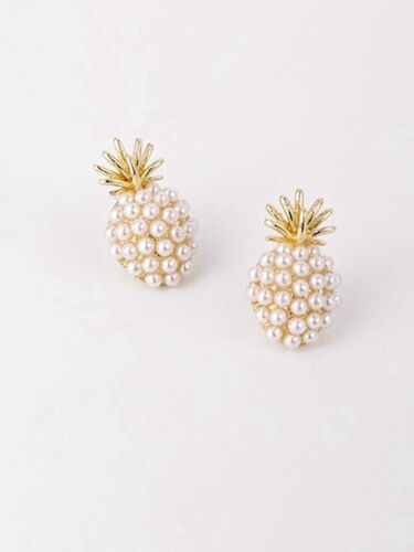 Gold Plated Pineapple With Pearls Stud Earrings