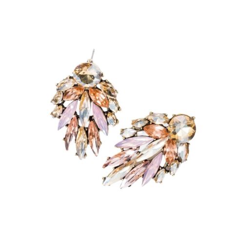 Statement Pink And Neutral Stones, Rhinestone Drop Earring