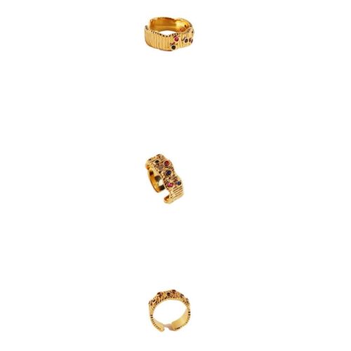 Gold Plated Brass With Zircon Colourful Stones Adjustable Ring