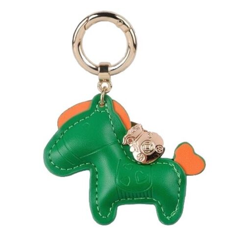 Green And Orange Pony Faux Leather Keychain / Bag Charm