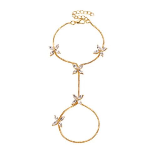 Gold Plated Floral Cubic Zircon Finger Bracelet