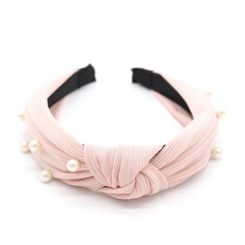 Pink Thinly Gathered Fabric With Lightly Beaded pearls knot headband