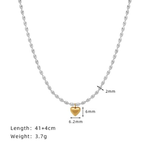 Silver Stainless Steel Gold Heart Charm Necklace