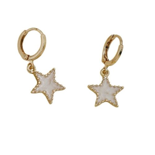 Mini Gold And Enamel White Star Hoop Earrings