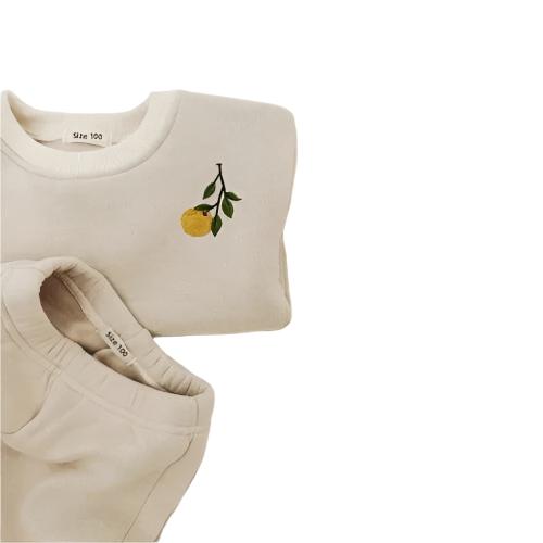 2T Boy/Girl Beige Cotton Polyester Blend Lemon Sweater And Pants Set