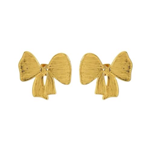 18k Gold Plated Stainless Steel Hammered Statement Bow Stud Earring