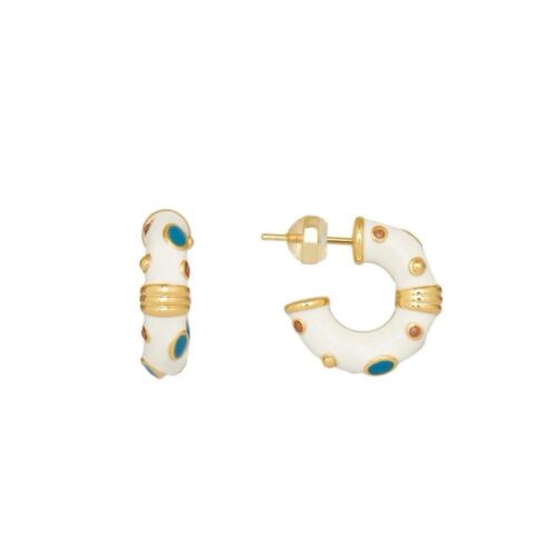 White Enamel Glazed Gold Plated Copper Mini Hoop Earrings