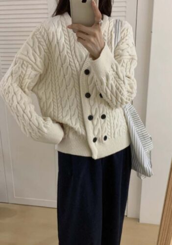 White Double Breasted Cable Style Cardigan Size S