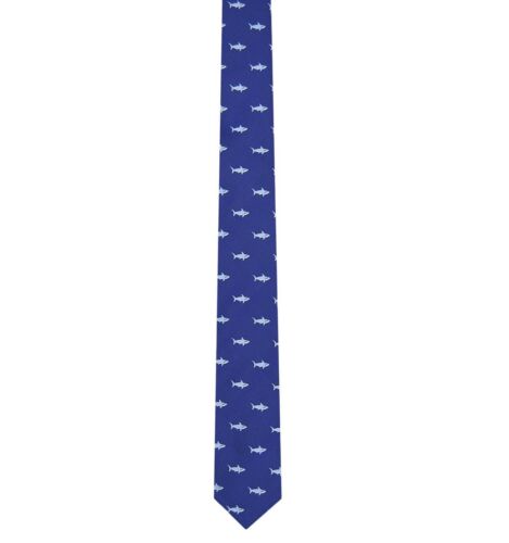 Blue Embroidered Shark Mens Skinny Tie