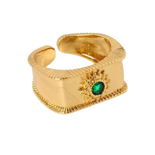 Gold Plated Copper With Zircon Green Stone Adjustable Ring