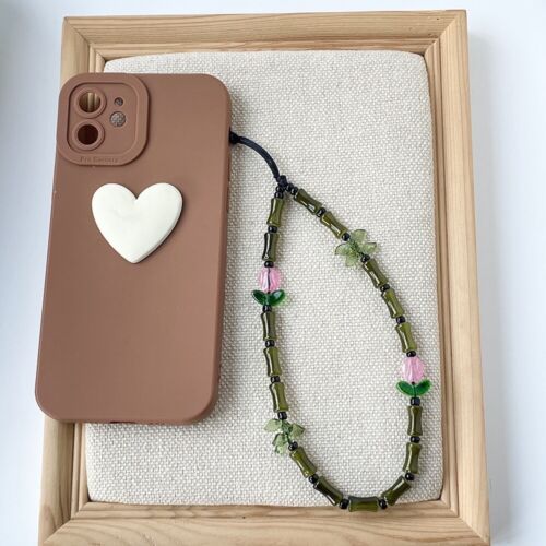 Green Pink Acrylic And Glass Bamboo Style Mobile Phone Chain/holder