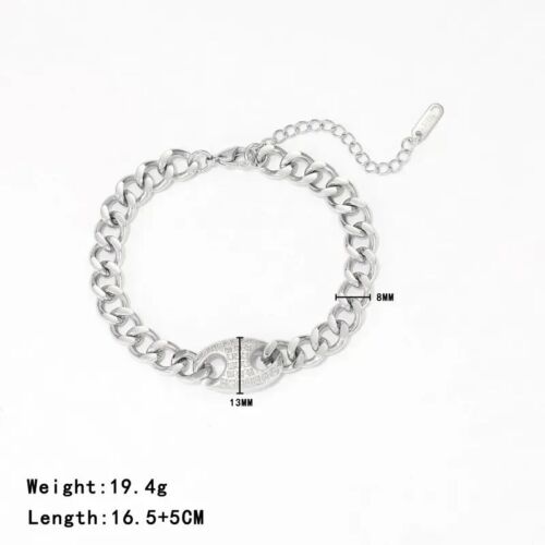 Silver Stainless Steel With Zircon Stones Chain Bracelet