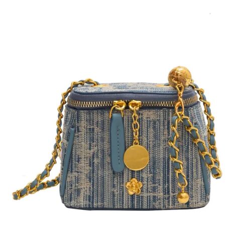 Denim And Gold Details Crossbody Mini Bag