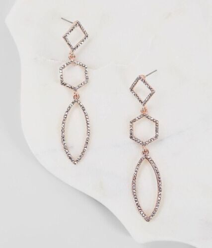 Gold Shapes Rhinestones Statement Drop Earring