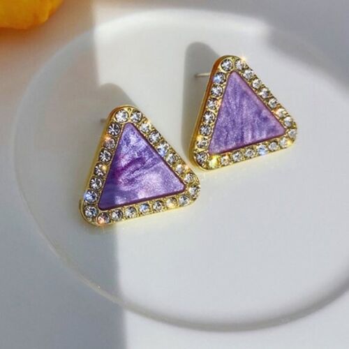 Triangle Purple Rhinestone Stud Earring