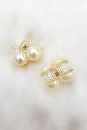 Mini Clear Acrylic And Pearl Cherry Hair Claw