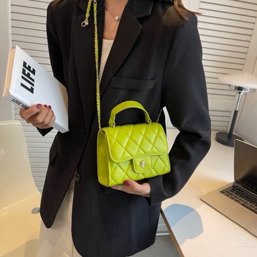 Lime Green Faux Leather Quilted Crossbody Elegant Clutch/Purse/Bag