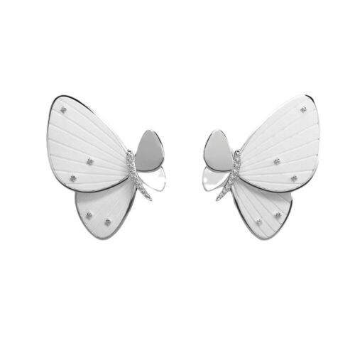 Silver Plated With Rhinestones Butterfly Stud Earring