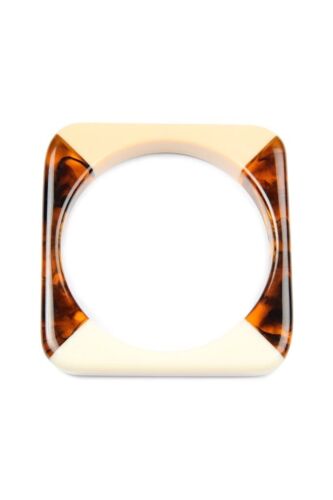 White And Cream Brown Resin Acrylic Cuff Slide In Square Bangle/Bracelet