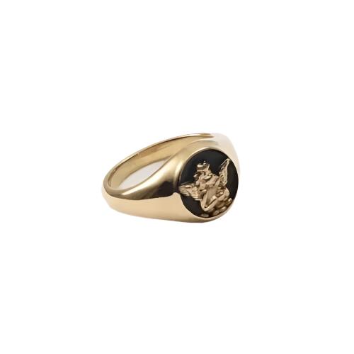 18k Gold Plated 304 Stainless Steel Black Epoxy Angel Ring Size 8