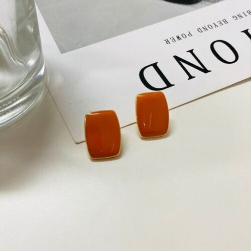 Orange stud Square Enamel Earrings