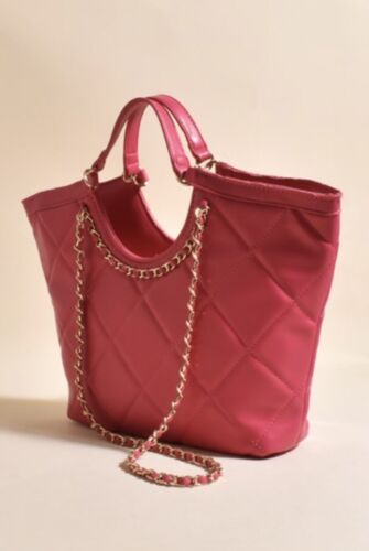 Hot Pink Quilted Vegan Leather Tote Bag