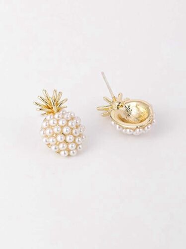 Gold Plated Pineapple With Pearls Stud Earrings