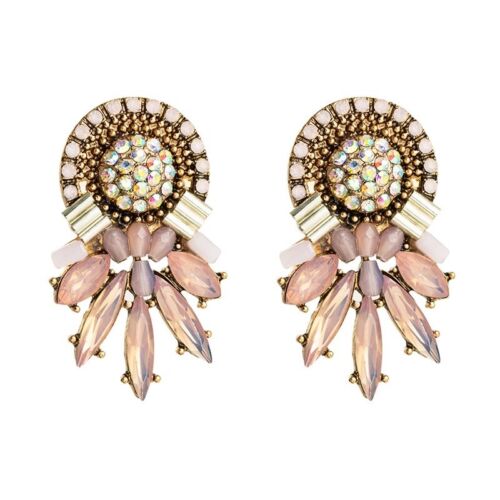 Statement Pink And Neutral Stones, Rhinestone Drop Earring