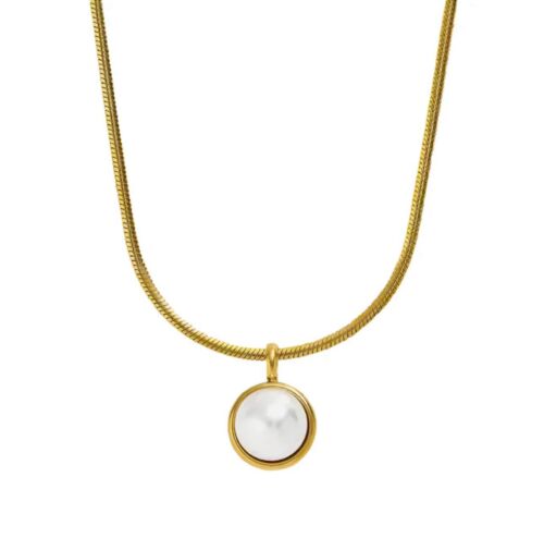 The Round Pearl Round Pendant Stainless Steel Necklace