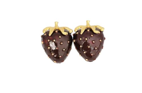 Matte Gold And Red Resin Strawberry Stud Earrings